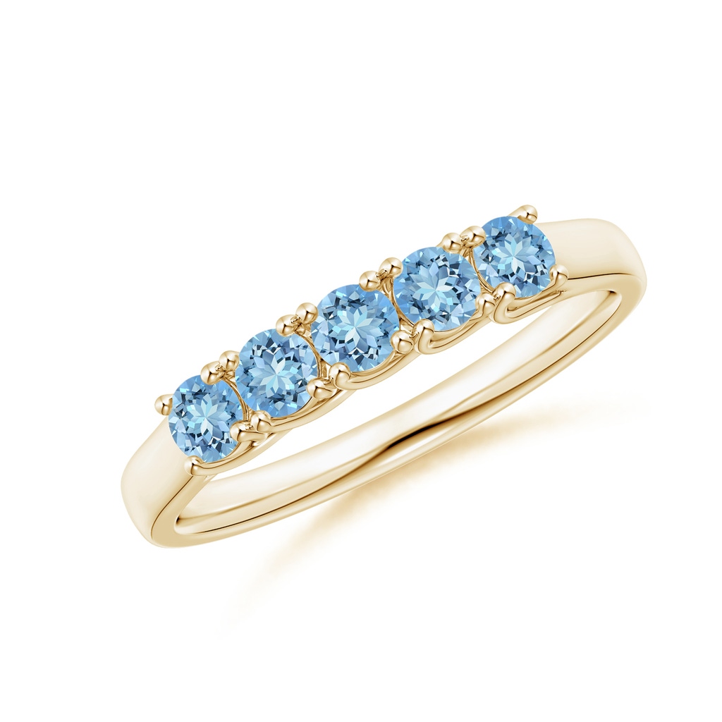 2.8mm AAAA Half Eternity Five Stone Aquamarine Wedding Band in Yellow Gold