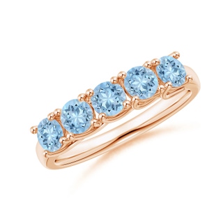 3.8mm AAA Half Eternity Five Stone Aquamarine Wedding Band in 9K Rose Gold