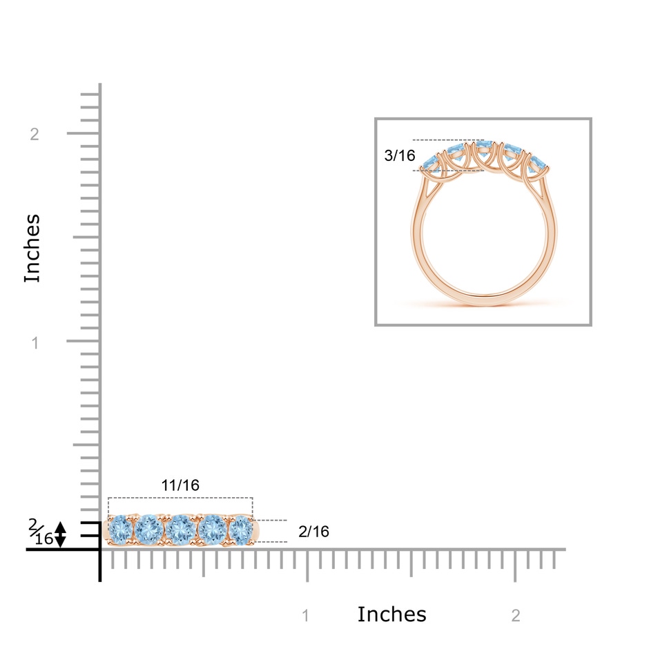 3.8mm AAA Half Eternity Five Stone Aquamarine Wedding Band in 9K Rose Gold ruler