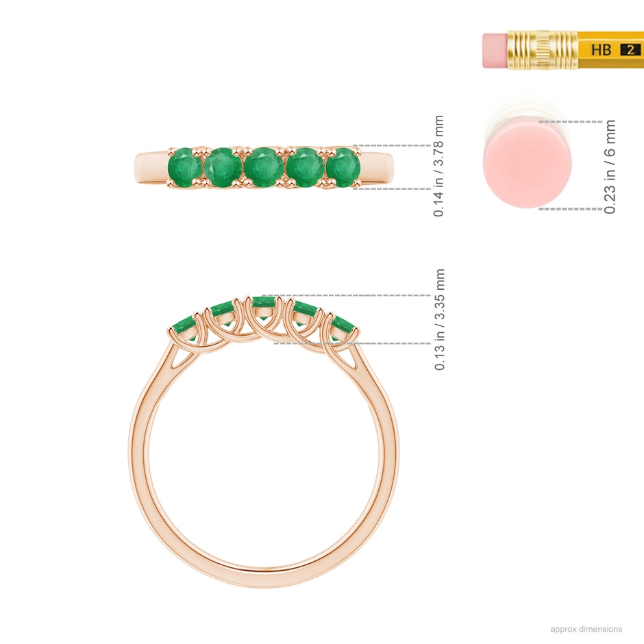 2.8mm A Half Eternity Five Stone Emerald Wedding Band in Rose Gold ruler