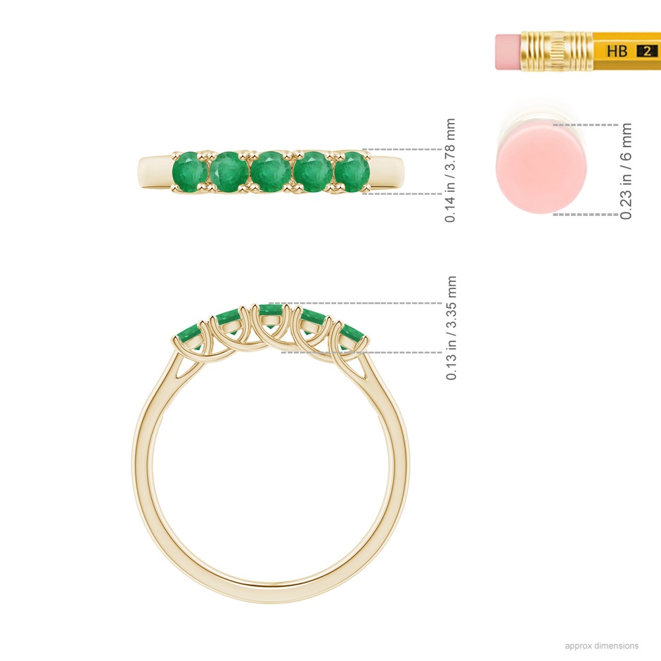 2.8mm A Half Eternity Five Stone Emerald Wedding Band in Yellow Gold ruler