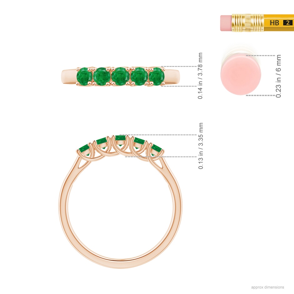 2.8mm AA Half Eternity Five Stone Emerald Wedding Band in Rose Gold ruler