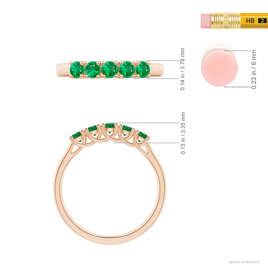2.8mm AAA Half Eternity Five Stone Emerald Wedding Band in Rose Gold ruler