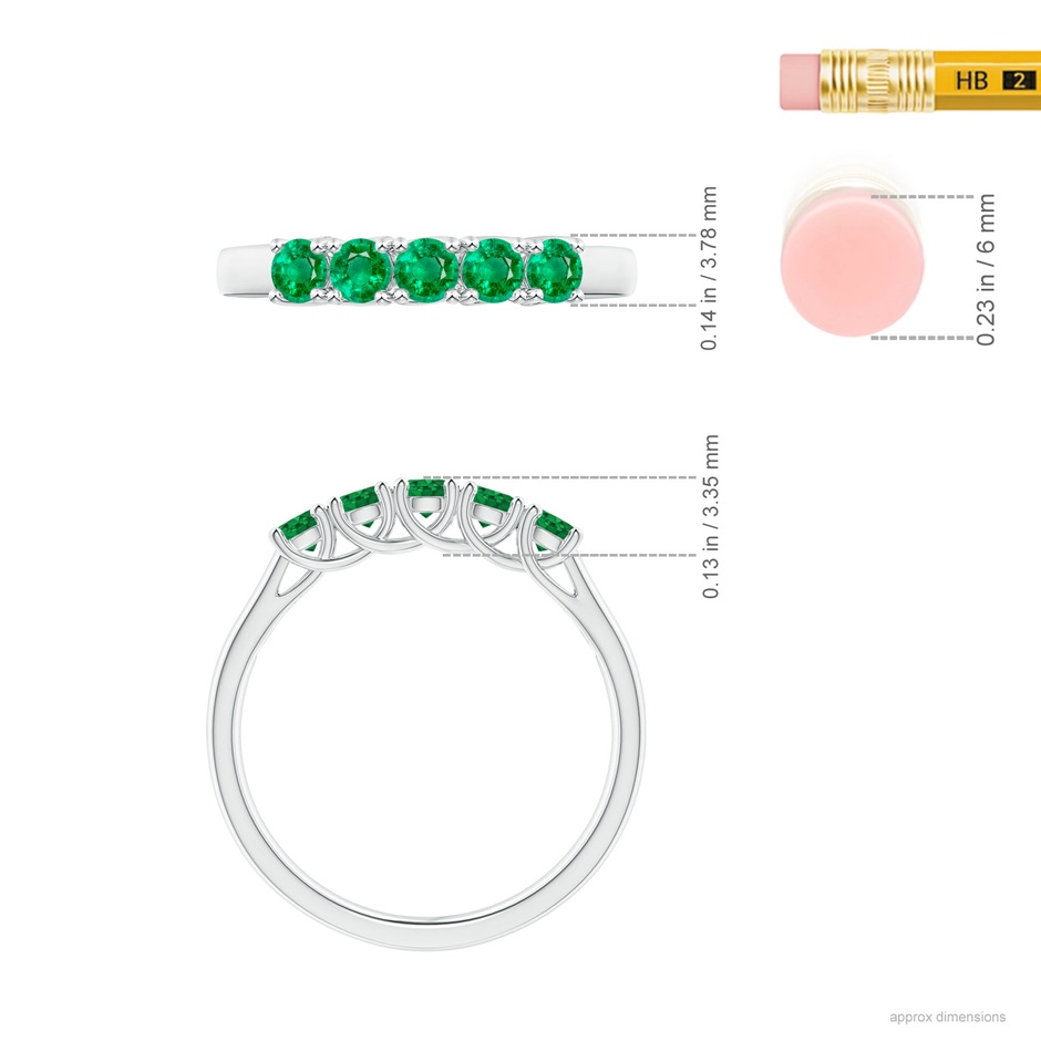 2.8mm AAA Half Eternity Five Stone Emerald Wedding Band in White Gold ruler