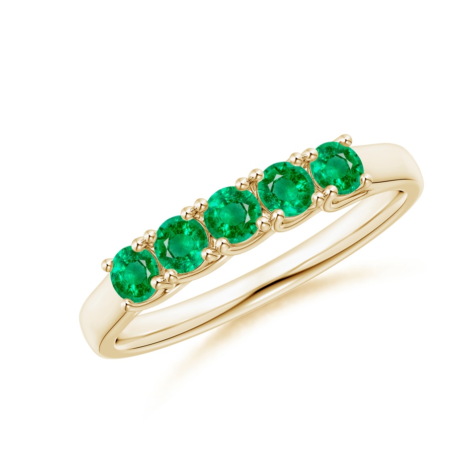 2.8mm AAA Half Eternity Five Stone Emerald Wedding Band in Yellow Gold 