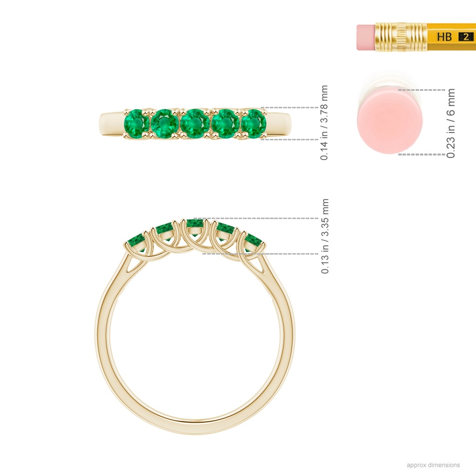 2.8mm AAA Half Eternity Five Stone Emerald Wedding Band in Yellow Gold ruler