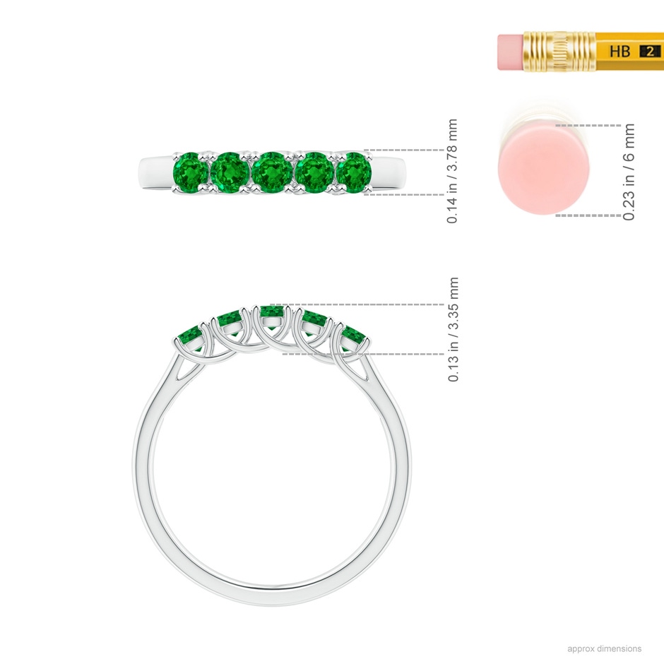 2.8mm AAAA Half Eternity Five Stone Emerald Wedding Band in P950 Platinum ruler