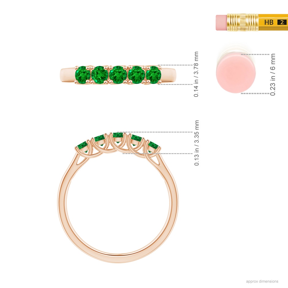 2.8mm AAAA Half Eternity Five Stone Emerald Wedding Band in Rose Gold ruler