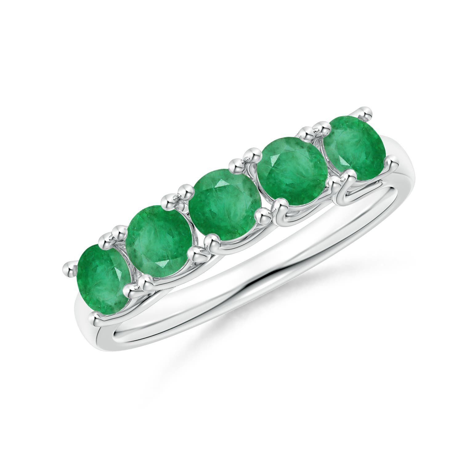 3.8mm A Half Eternity Five Stone Emerald Wedding Band in P950 Platinum