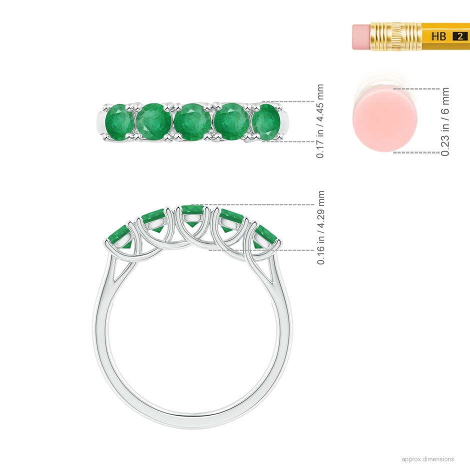 3.8mm A Half Eternity Five Stone Emerald Wedding Band in P950 Platinum ruler