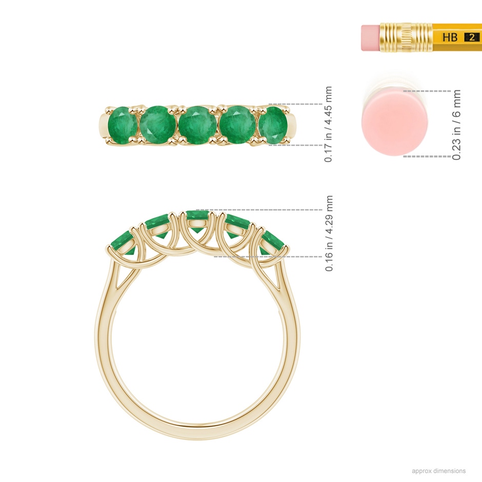 3.8mm A Half Eternity Five Stone Emerald Wedding Band in Yellow Gold ruler