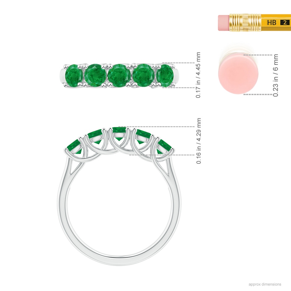 3.8mm AA Half Eternity Five Stone Emerald Wedding Band in P950 Platinum ruler