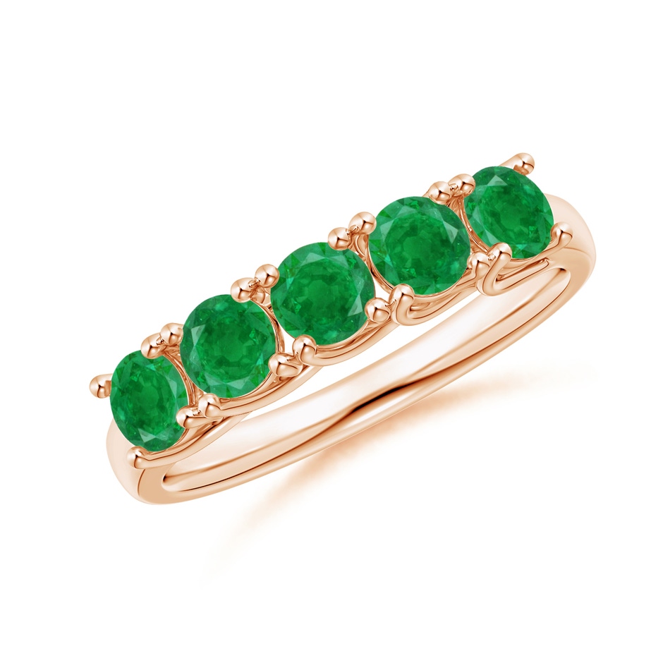3.8mm AA Half Eternity Five Stone Emerald Wedding Band in Rose Gold 