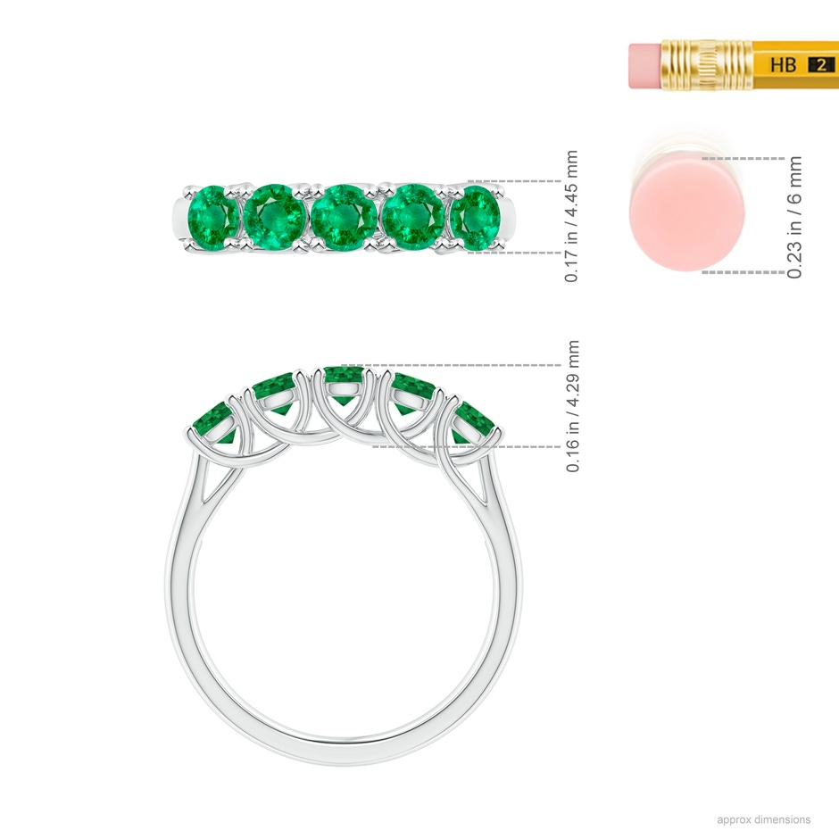3.8mm AAA Half Eternity Five Stone Emerald Wedding Band in P950 Platinum ruler