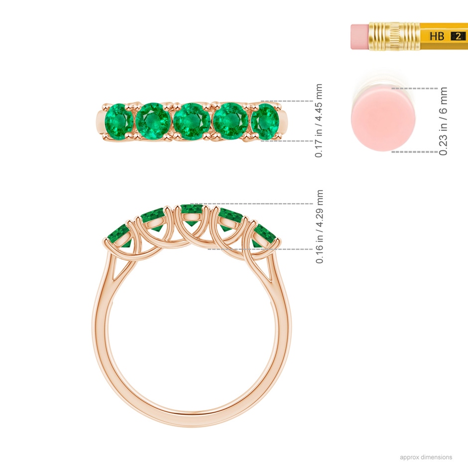 3.8mm AAA Half Eternity Five Stone Emerald Wedding Band in Rose Gold ruler