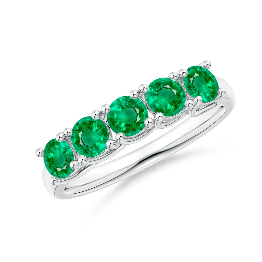 3.8mm AAA Half Eternity Five Stone Emerald Wedding Band in White Gold