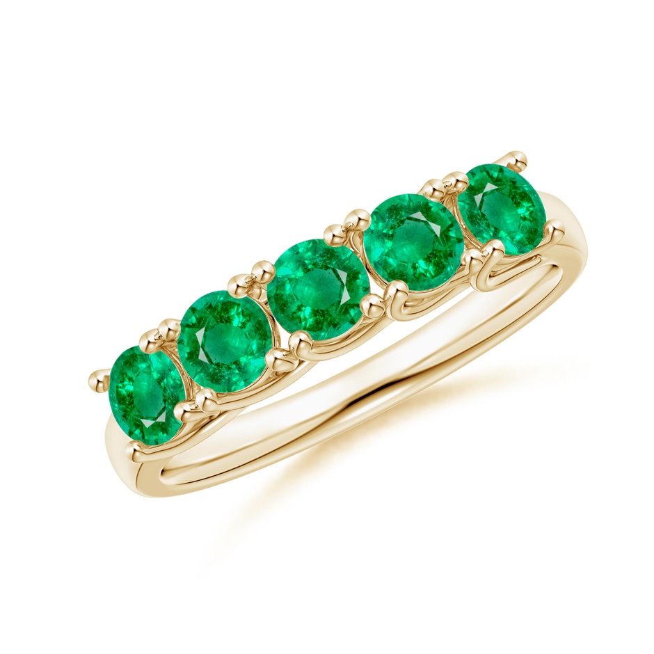 3.8mm AAA Half Eternity Five Stone Emerald Wedding Band in Yellow Gold 