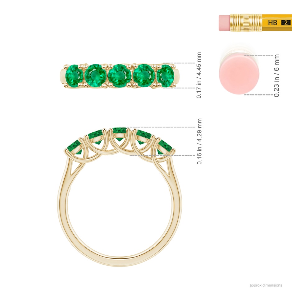 3.8mm AAA Half Eternity Five Stone Emerald Wedding Band in Yellow Gold ruler