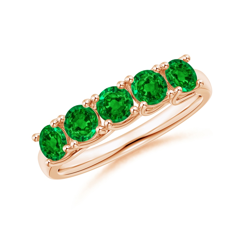 3.8mm AAAA Half Eternity Five Stone Emerald Wedding Band in Rose Gold 