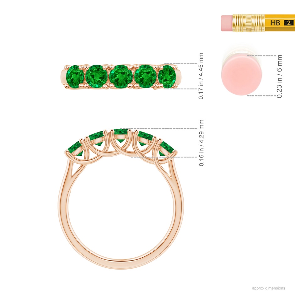 3.8mm AAAA Half Eternity Five Stone Emerald Wedding Band in Rose Gold ruler