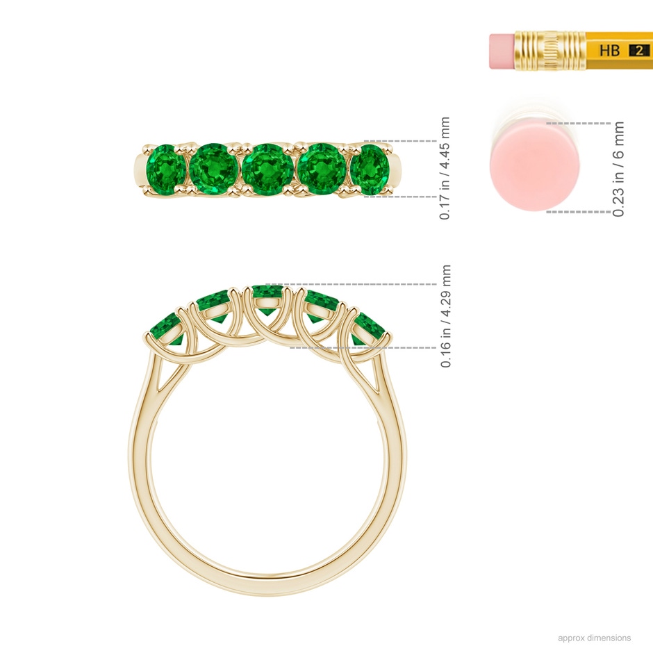 3.8mm AAAA Half Eternity Five Stone Emerald Wedding Band in Yellow Gold ruler