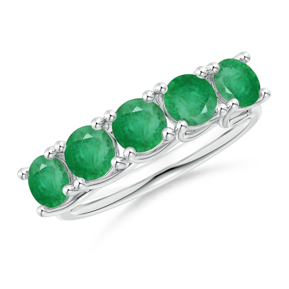 4.5mm A Half Eternity Five Stone Emerald Wedding Band in White Gold 