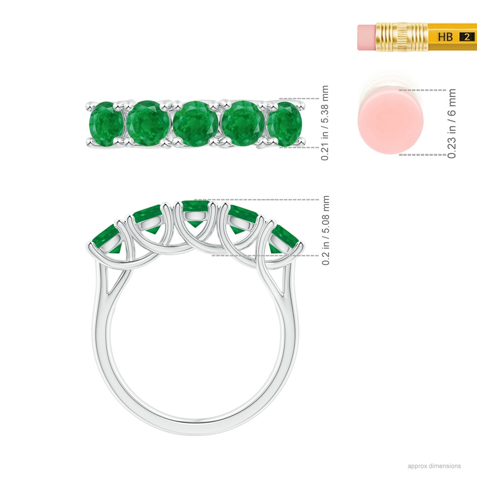 4.5mm AA Half Eternity Five Stone Emerald Wedding Band in White Gold ruler