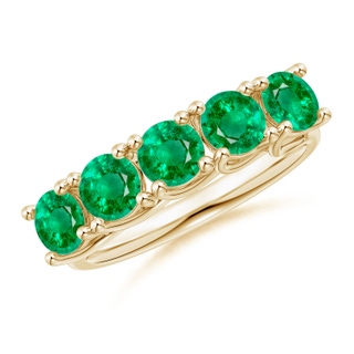 4.5mm AAA Half Eternity Five Stone Emerald Wedding Band in 9K Yellow Gold