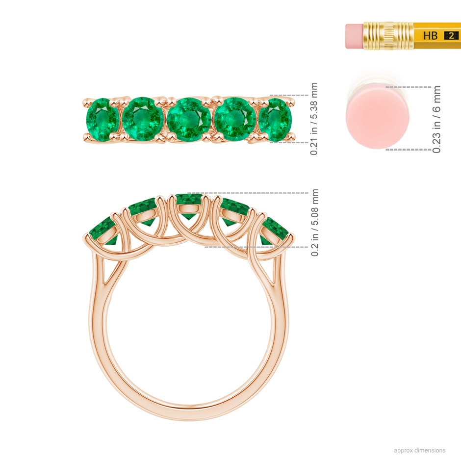 4.5mm AAA Half Eternity Five Stone Emerald Wedding Band in Rose Gold ruler