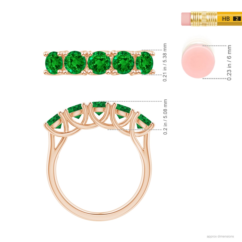 4.5mm AAAA Half Eternity Five Stone Emerald Wedding Band in Rose Gold ruler