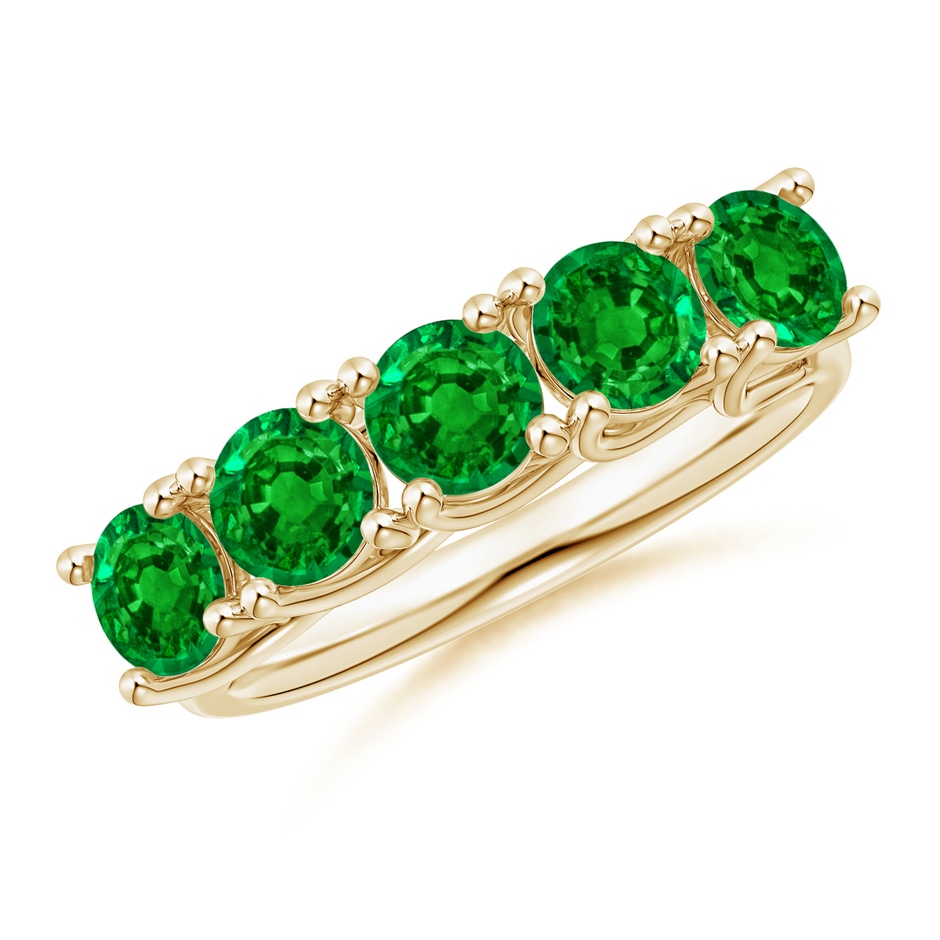 4.5mm AAAA Half Eternity Five Stone Emerald Wedding Band in Yellow Gold 