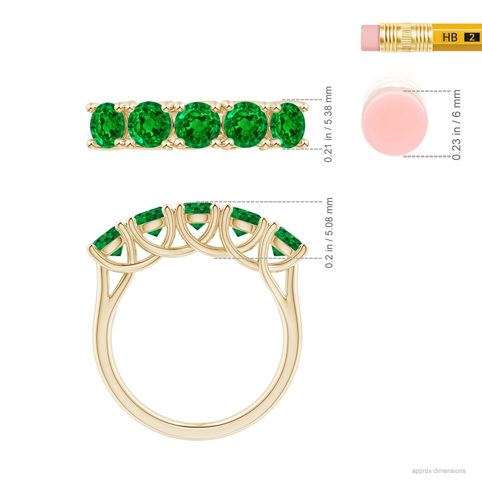 4.5mm AAAA Half Eternity Five Stone Emerald Wedding Band in Yellow Gold ruler