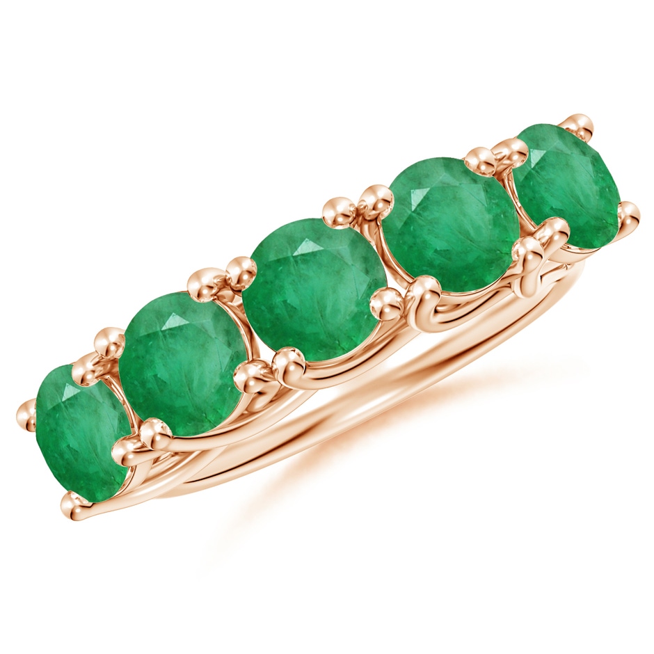5.5mm A Half Eternity Five Stone Emerald Wedding Band in Rose Gold 