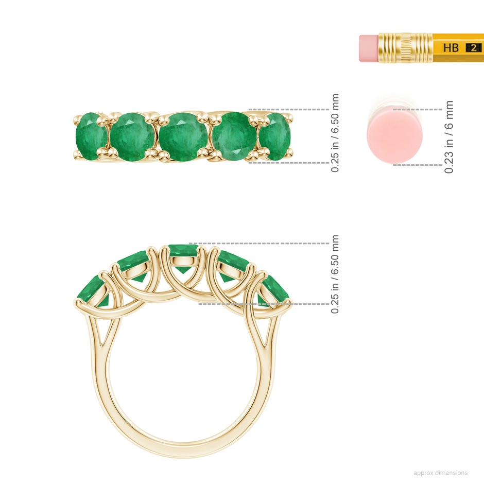 5.5mm A Half Eternity Five Stone Emerald Wedding Band in Yellow Gold ruler