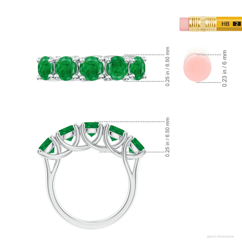 5.5mm AA Half Eternity Five Stone Emerald Wedding Band in White Gold ruler