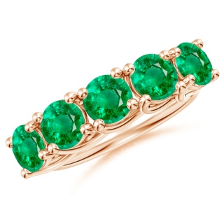 5.5mm AAA Half Eternity Five Stone Emerald Wedding Band in Rose Gold