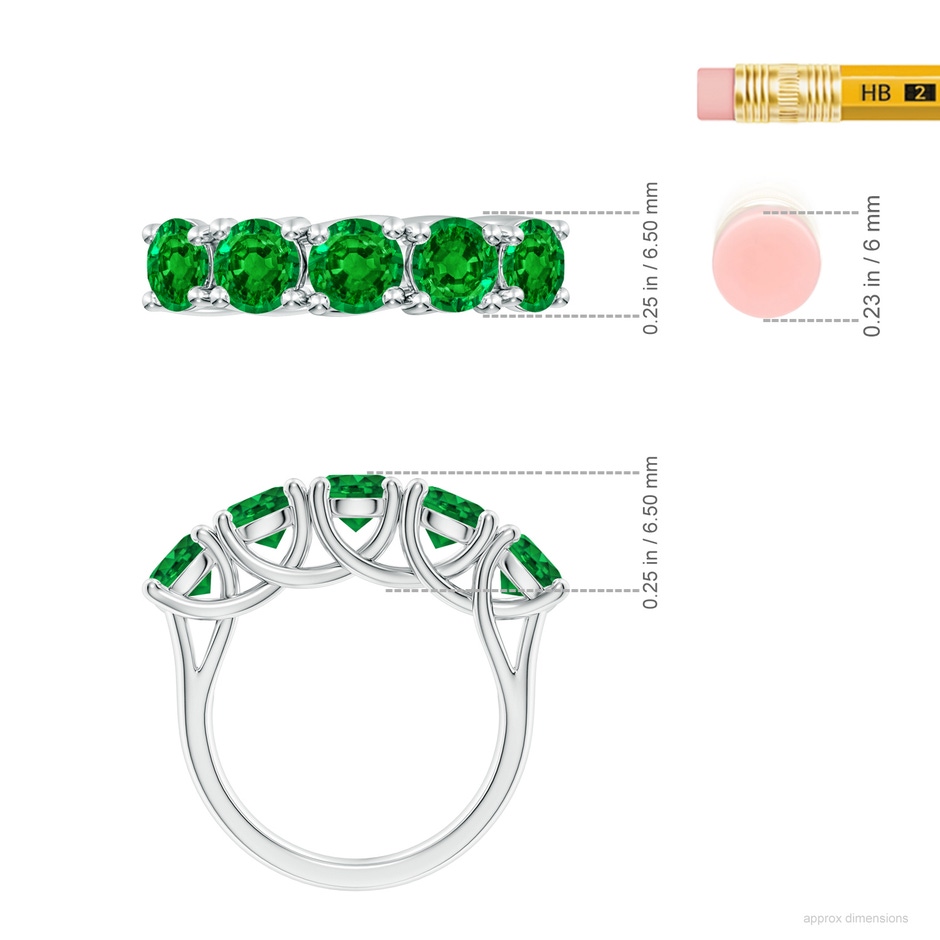 5.5mm AAAA Half Eternity Five Stone Emerald Wedding Band in White Gold ruler