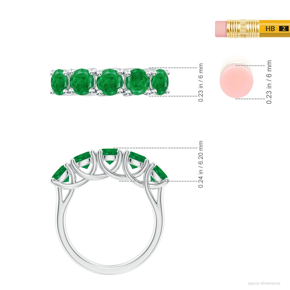 5mm AA Half Eternity Five Stone Emerald Wedding Band in White Gold ruler