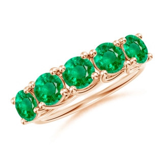5mm AAA Half Eternity Five Stone Emerald Wedding Band in 10K Rose Gold