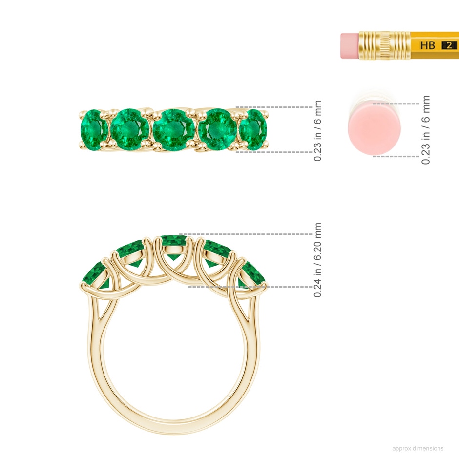 5mm AAA Half Eternity Five Stone Emerald Wedding Band in Yellow Gold ruler
