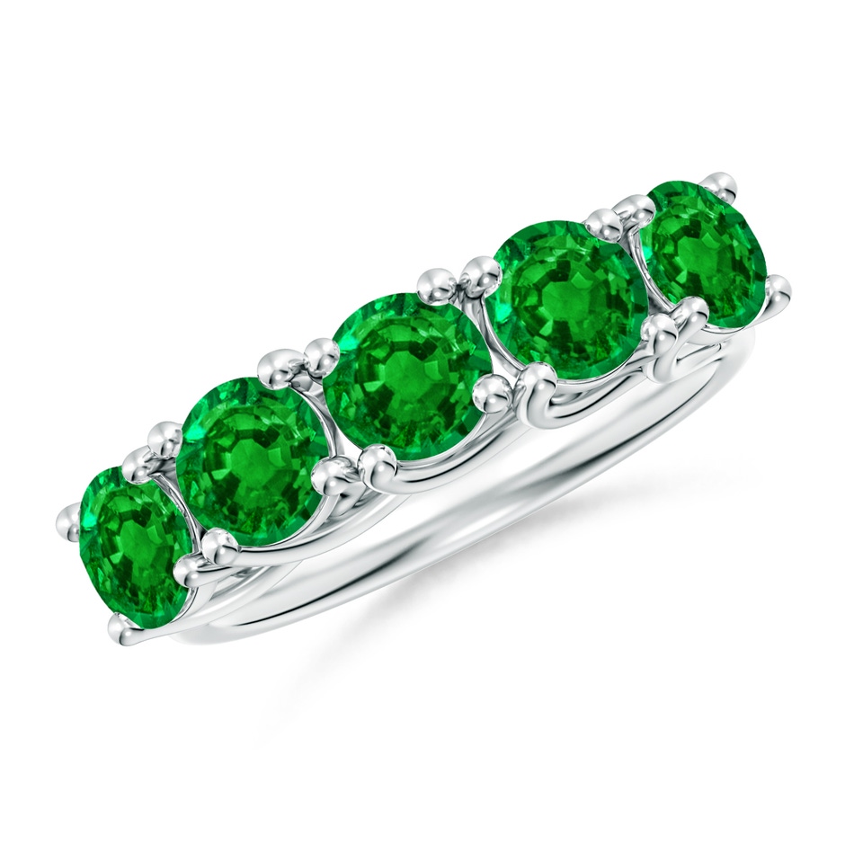5mm AAAA Half Eternity Five Stone Emerald Wedding Band in P950 Platinum 