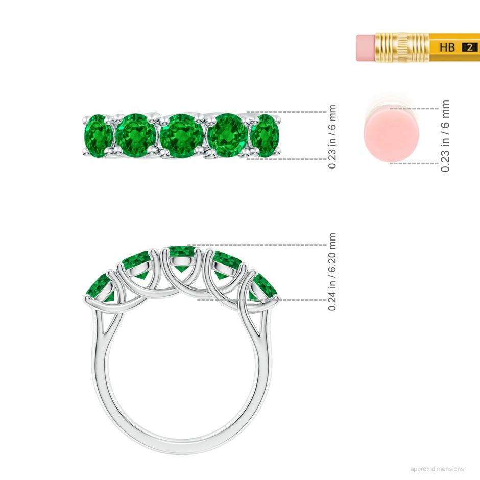 5mm AAAA Half Eternity Five Stone Emerald Wedding Band in P950 Platinum ruler