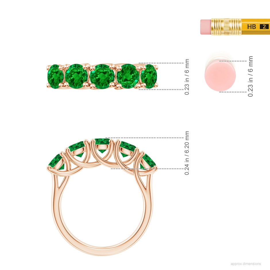 5mm AAAA Half Eternity Five Stone Emerald Wedding Band in Rose Gold ruler