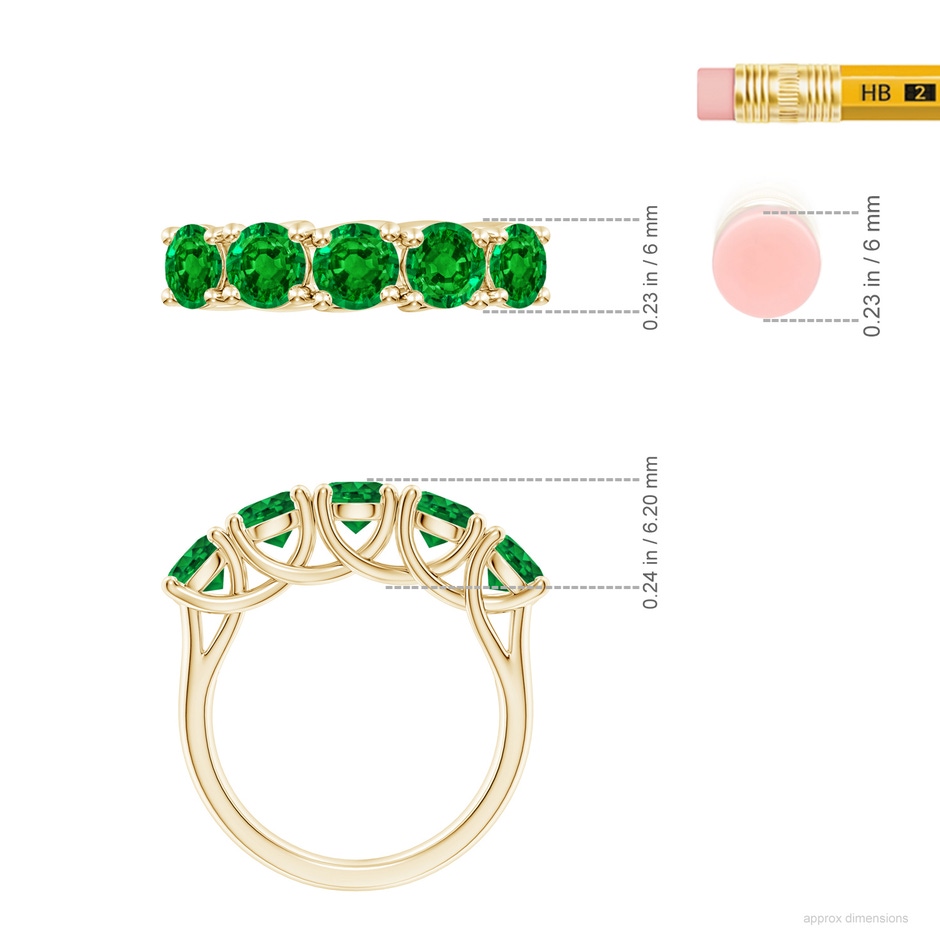 5mm AAAA Half Eternity Five Stone Emerald Wedding Band in Yellow Gold ruler