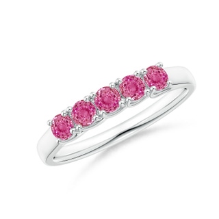 2.8mm AAA Half Eternity Five Stone Pink Sapphire Wedding Band in 9K White Gold