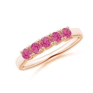 2.8mm AAA Half Eternity Five Stone Pink Sapphire Wedding Band in Rose Gold