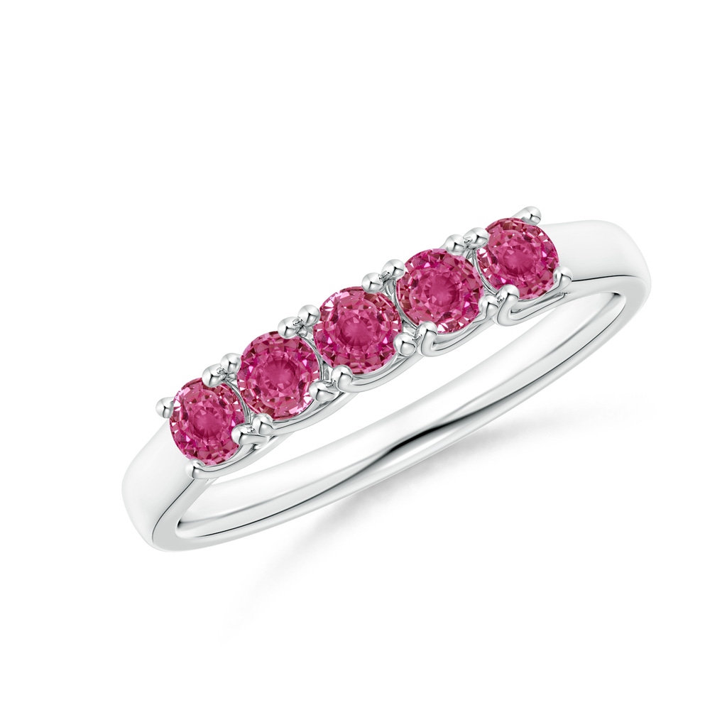 2.8mm AAAA Half Eternity Five Stone Pink Sapphire Wedding Band in S999 Silver
