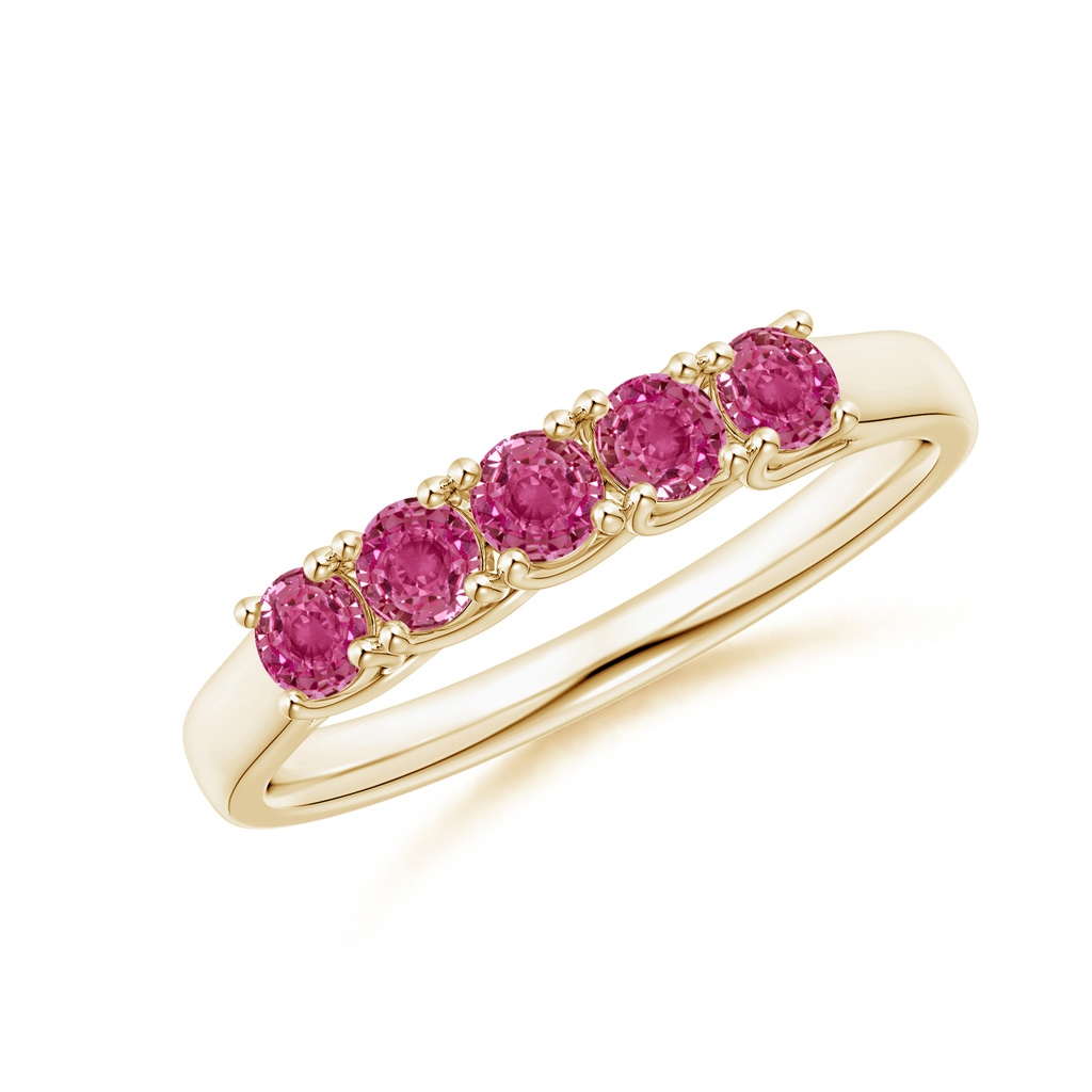 2.8mm AAAA Half Eternity Five Stone Pink Sapphire Wedding Band in Yellow Gold