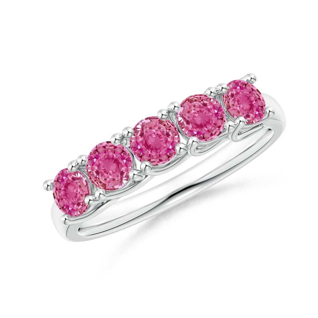3.8mm AAA Half Eternity Five Stone Pink Sapphire Wedding Band in White Gold