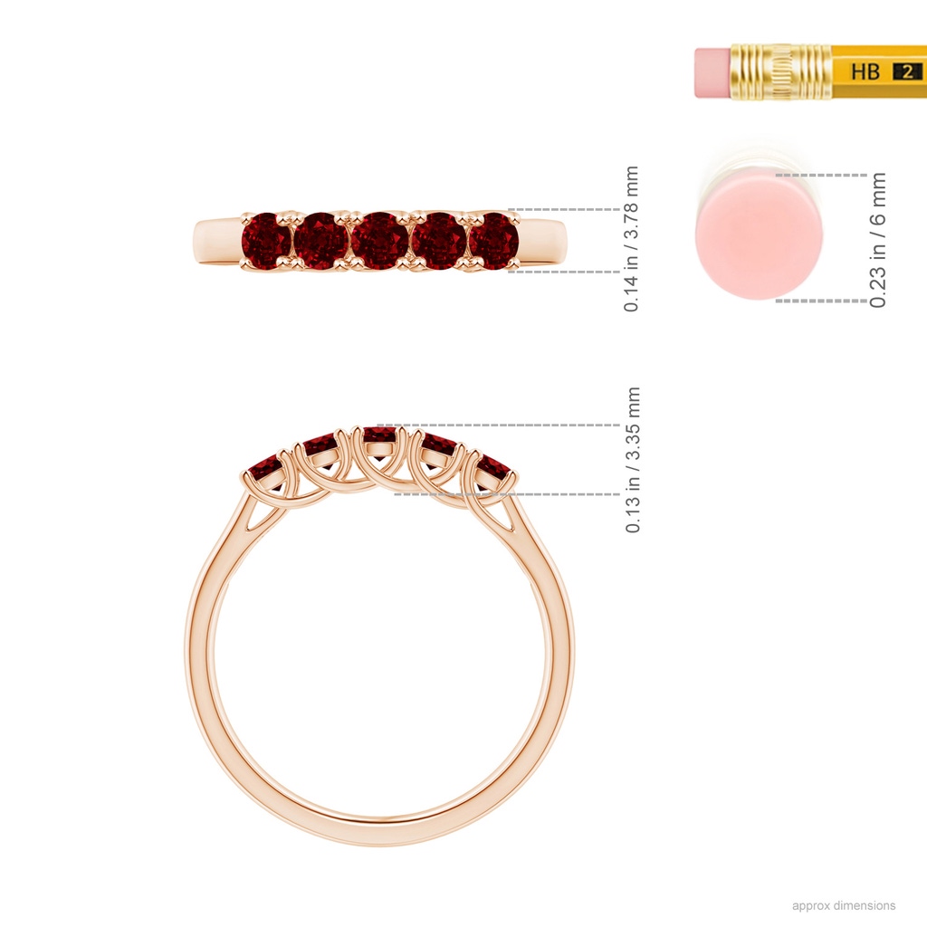 2.8mm AAAA Half Eternity Five Stone Ruby Wedding Band in Rose Gold ruler